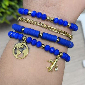 Vuelta al mundo - Set de pulseras - Azul rey