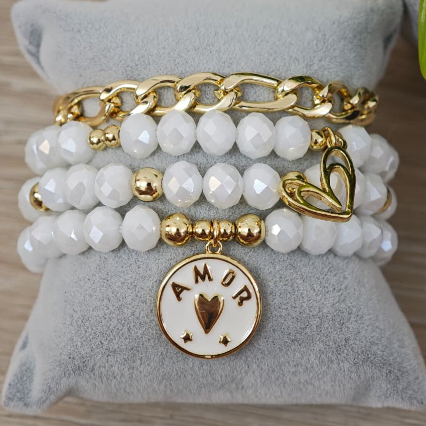 Amor esmaltado - Set de pulseras - Blanco