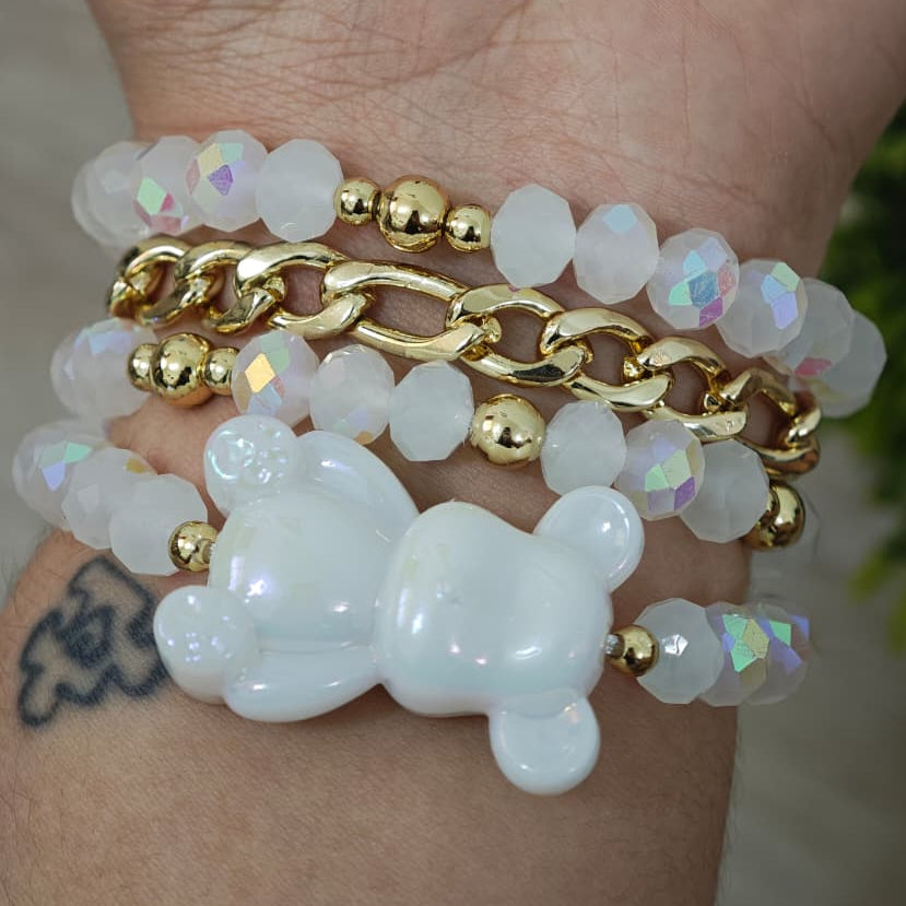 Oso de peluche - Set de pulseras - Blanco