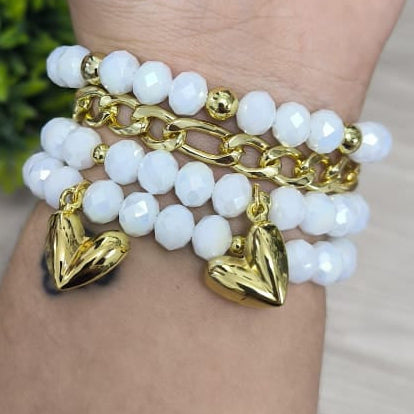 Corazones globo - Set de pulseras - Blanco