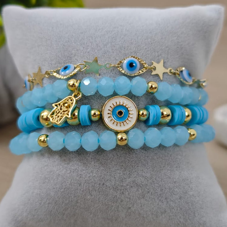 Ojo turco claro - Set de pulseras - Celeste