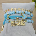 Amor delineado con corazón - Set de pulseras - Celeste
