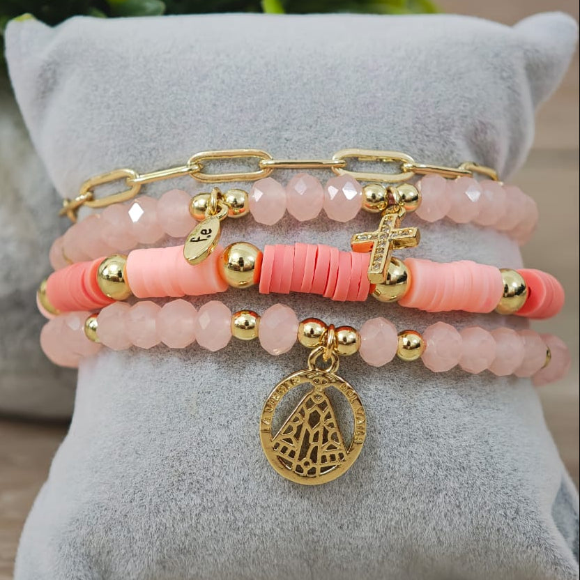 Virgen del Valle - Set de pulseras - Coral