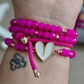 Corazón esmaltado blanco - Set de pulseras - Fucsia