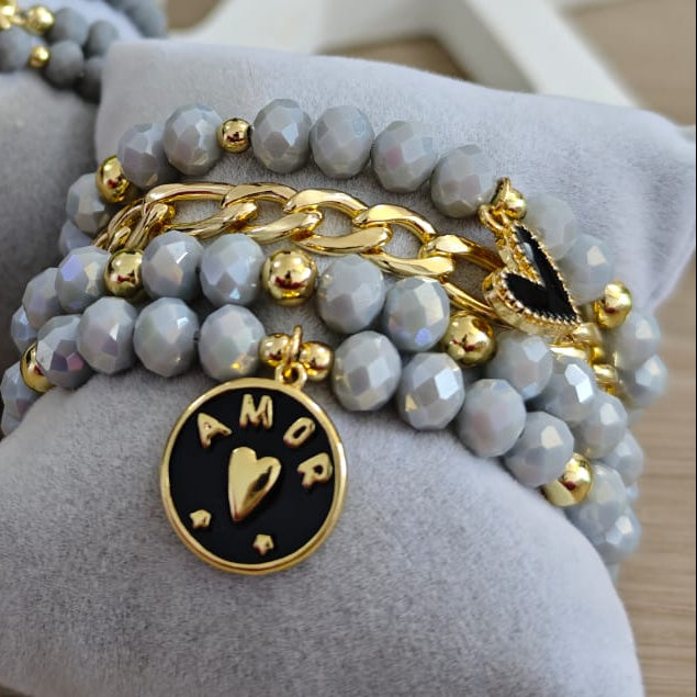 Amor esmaltado - Set de pulseras - Gris