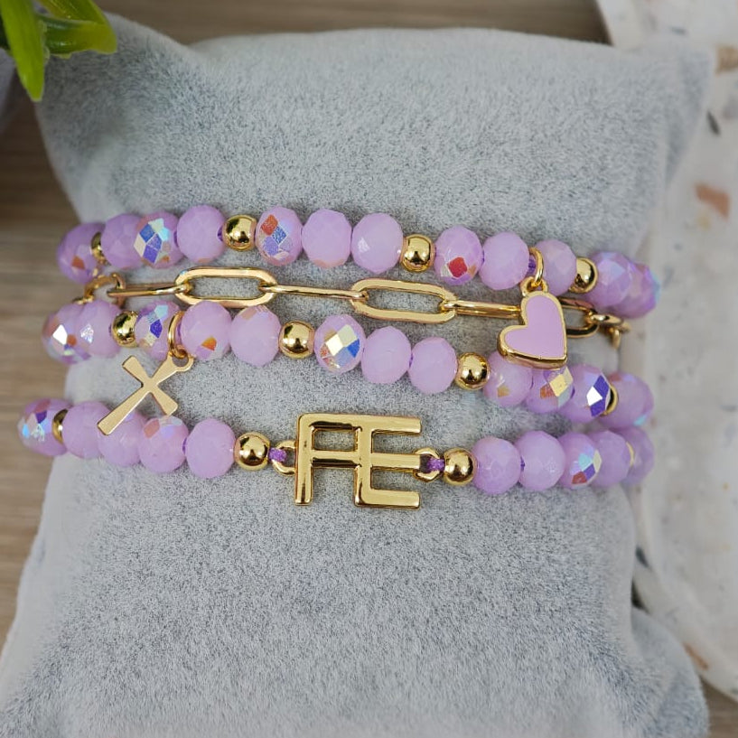 Fe y cruz - Set de pulseras - Lila