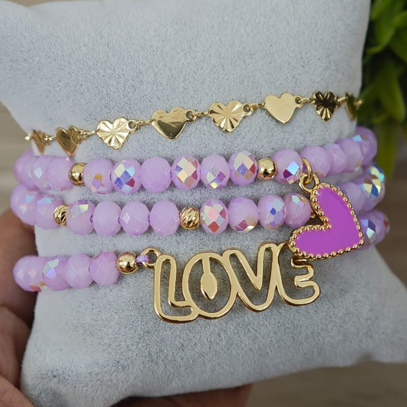 Love delineado - Set de pulseras - Lila