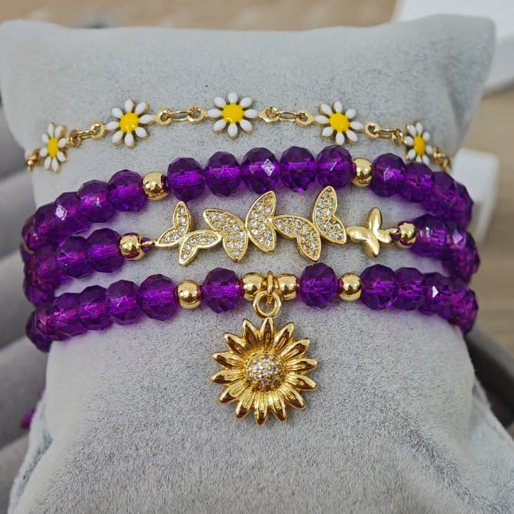 Mariposas con brillo - Set de pulseras - Morado