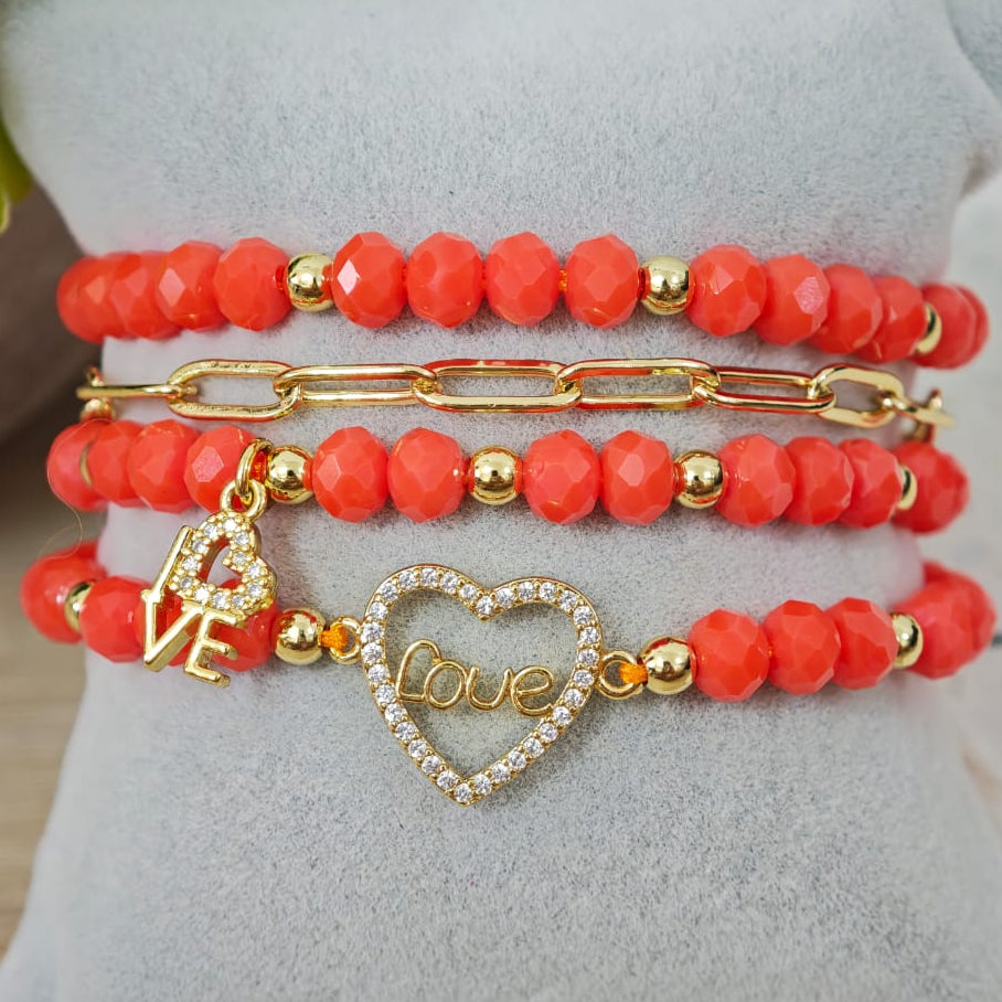 Mucho love - Set de pulseras - Naranja