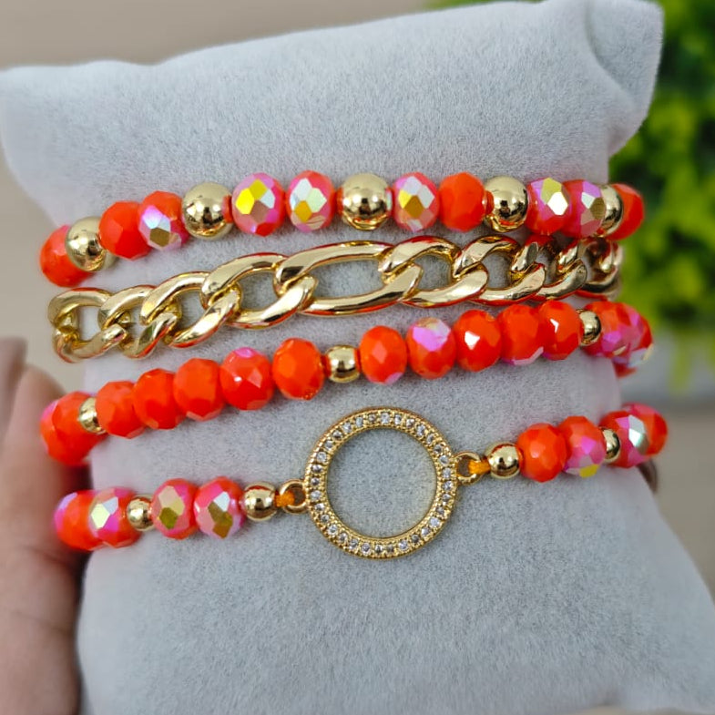 Aro con brillo - Set de pulseras - Naranja