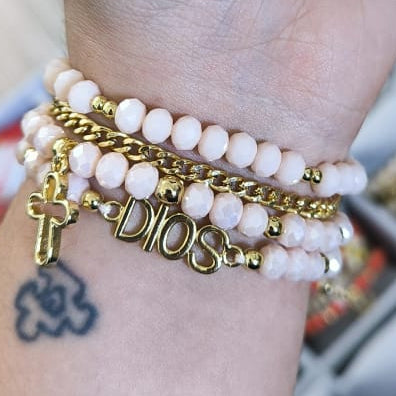 Cruz delineada - Set de pulseras - Beige