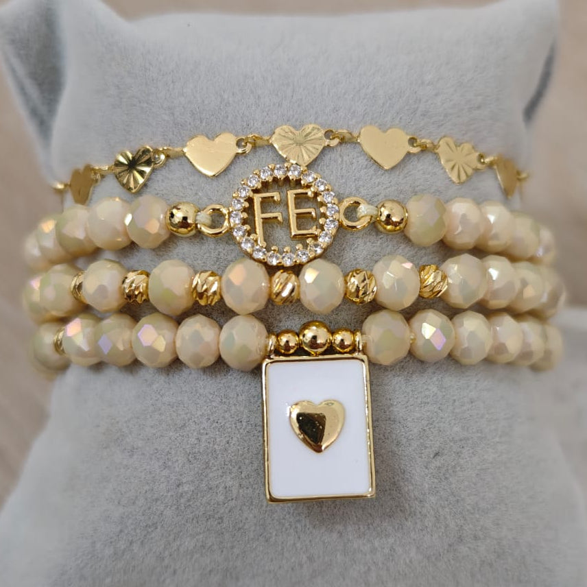 Fe con brillo - Set de pulseras - Beige
