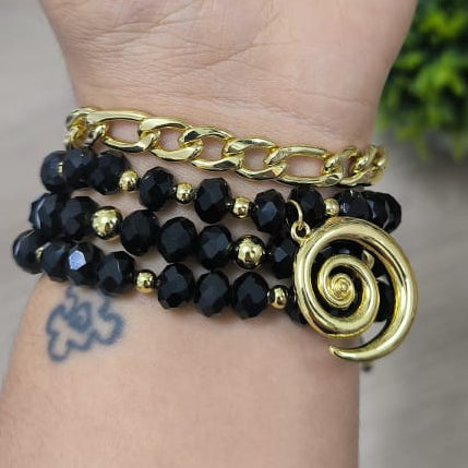 Espiral - Set de pulseras - Negro