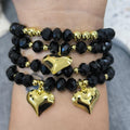 Trio de corazones puff - Set de pulseras - Negro