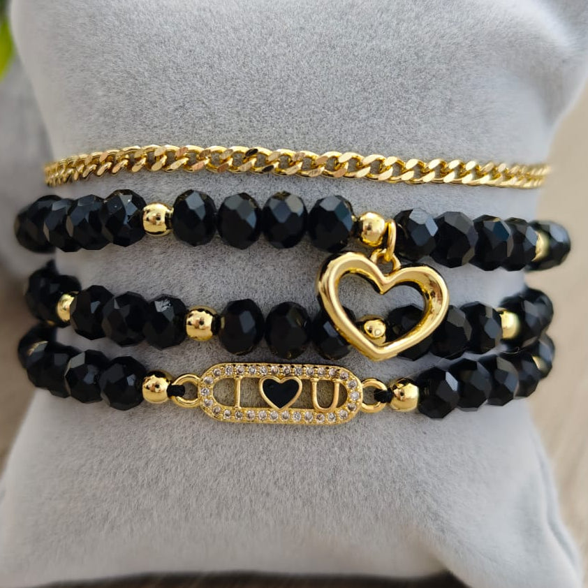 I love you - Set de pulseras - Negro
