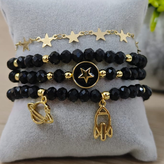 Espacial Saturno - Set de pulseras - Negro