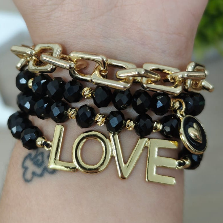Love - Set de pulseras - Negro