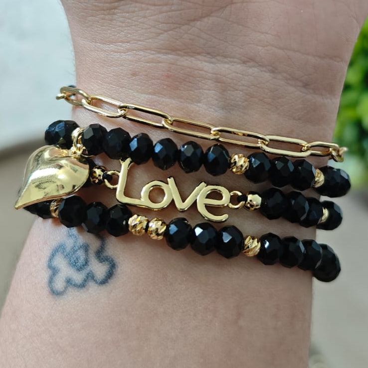 Love y corazón globo - Set de pulseras - Negro