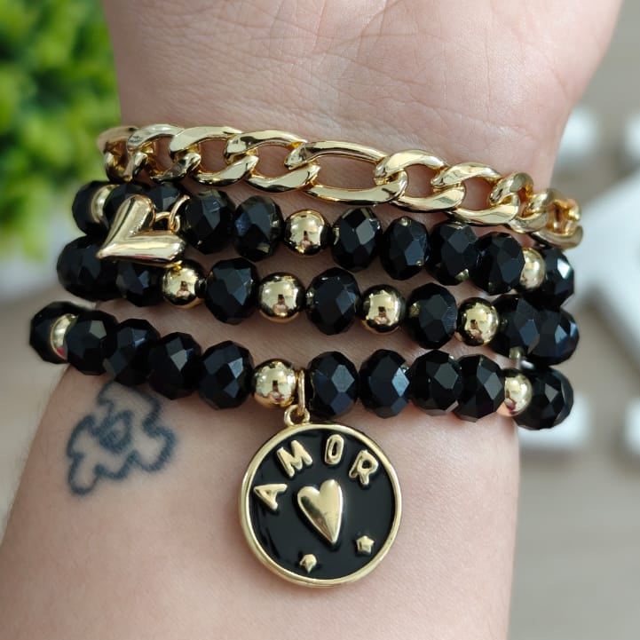 Amor esmaltado - Set de pulseras - Negro