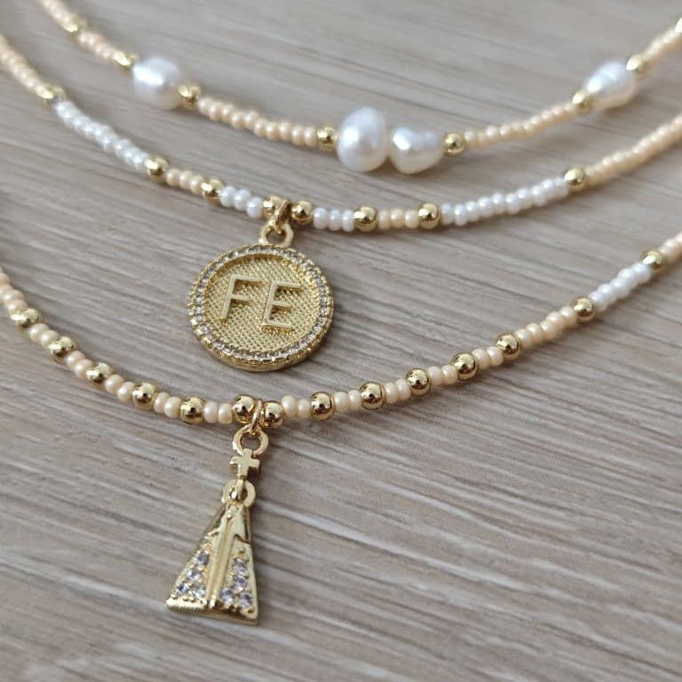 Virgen del valle - Set de collares - Beige