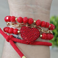 Corazón grande con brillos - Set de pulseras - Rojo