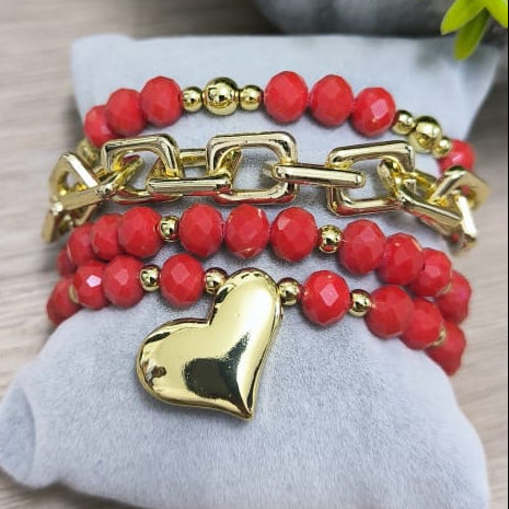 Corazón pop grande - Set de pulseras - Rojo
