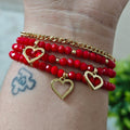 Trío de corazones delineados - Set de pulseras - Rojo