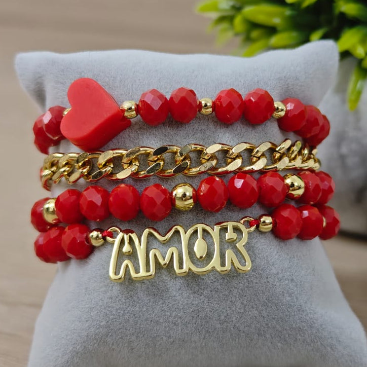 Corazón de fimo - Set de pulseras - Rojo