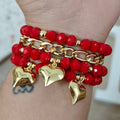 Trío de corazones puff - Set de pulseras - Rojo