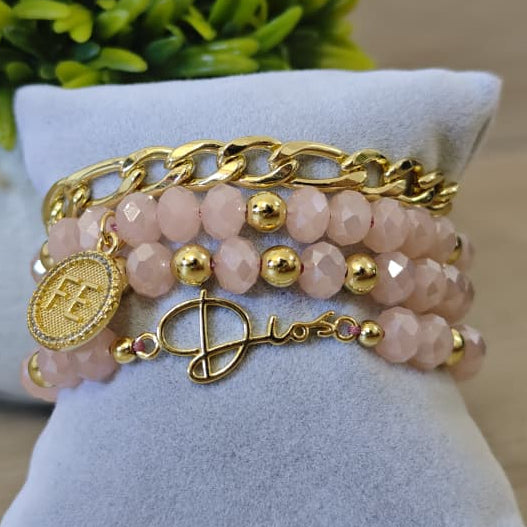 Fe a Dios - Set de pulseras - Rosa viejo