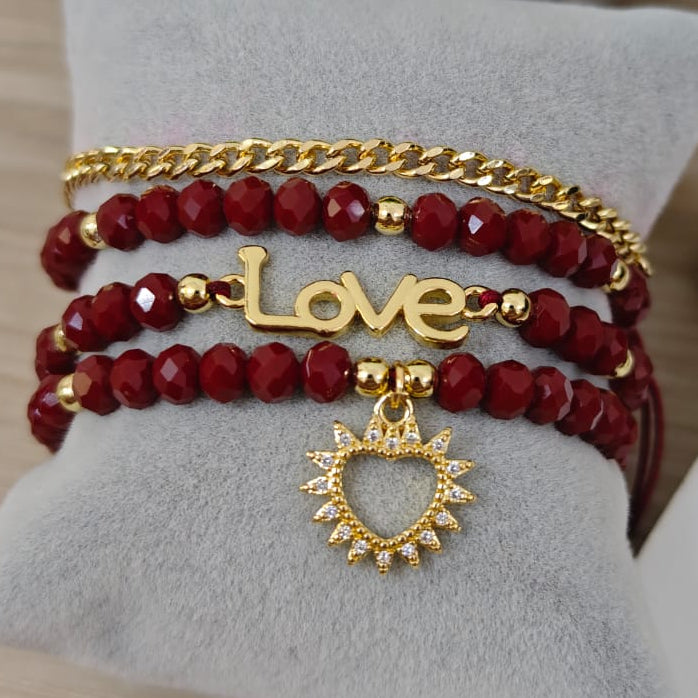 Corazón espinado - Set de pulseras - Vinotinto