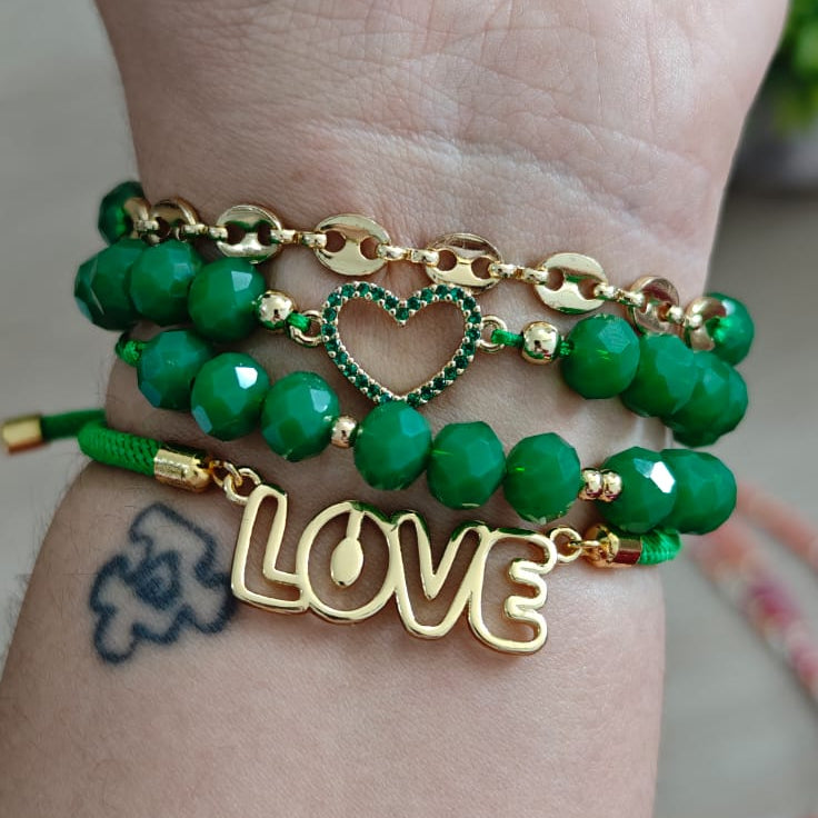 Love delineado - Set de pulseras - Verde