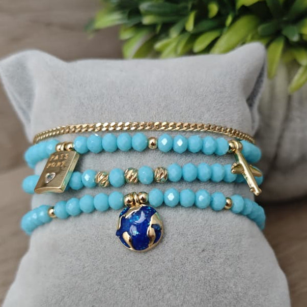 Vuelta al Mundo - Set de pulseras - Celeste