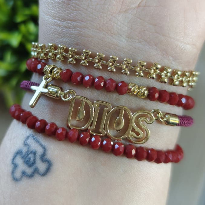 Dios delineado - Set de pulseras - Vinotinto