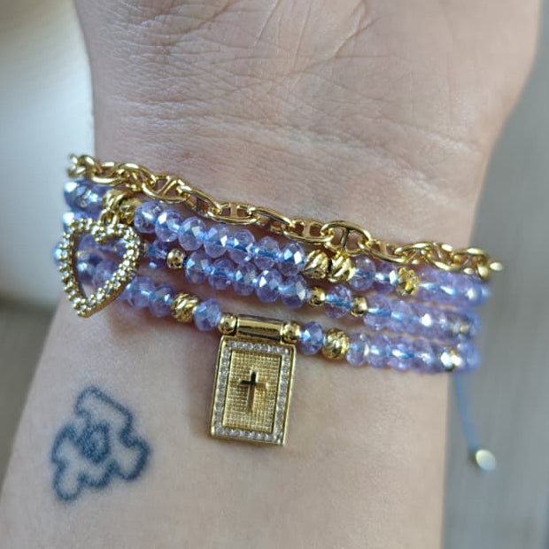 Cruz en el corazón - Set de pulseras - Celeste