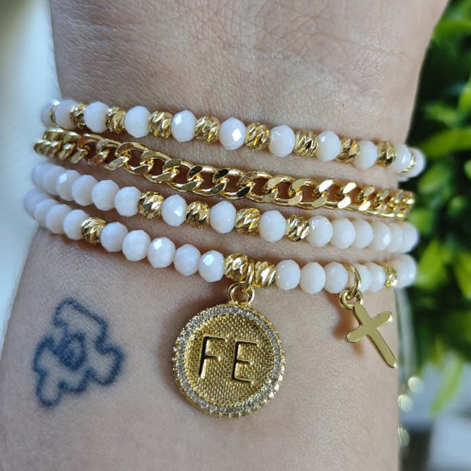 Moneda de fe - Set de pulseras - Beige