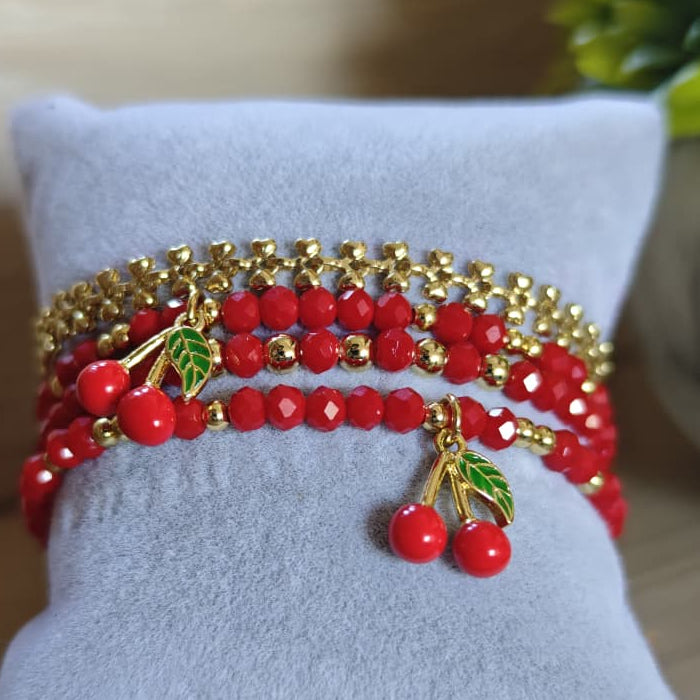 Cerezas - Set de pulseras - Rojo