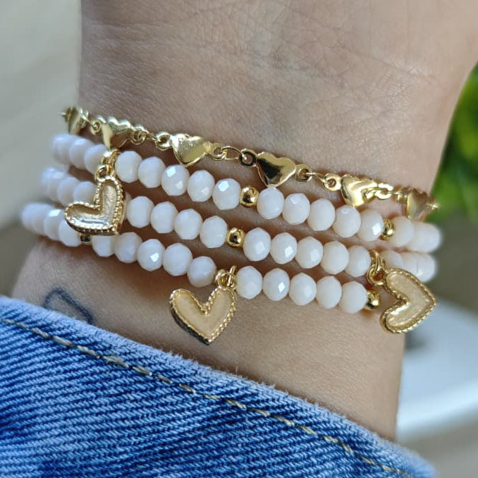 Corazones beige - Set de pulseras - Beige