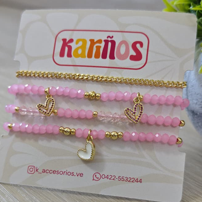 Corazoncitos - Set de pulseras - Rosa