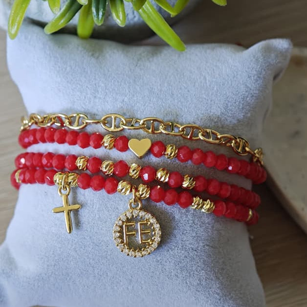 Fe brillante - Set de pulseras - Rojo