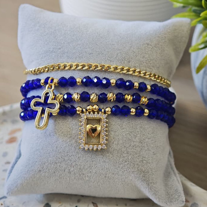 Cuadro de corazón - Set de pulseras - Azul rey