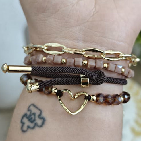 Enlazado - Set de pulseras - Marrón