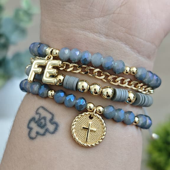 Medalla- Set de pulseras - Gris