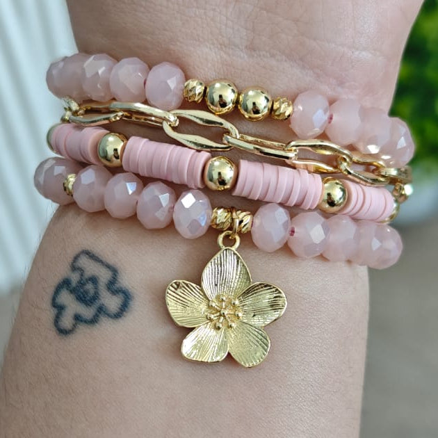 Flor - Set de pulseras - Rosa viejo