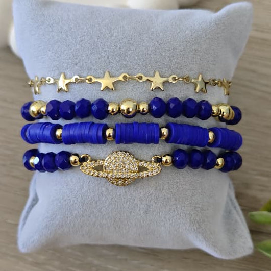 Saturno brilante - Set de pulseras - Azul rey