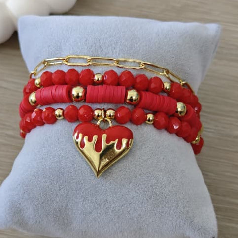 Corazón manchado - Set de pulseras - Rojo