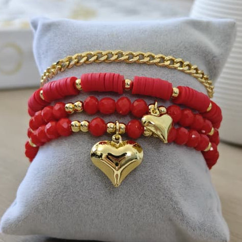 Multi Corazón - Set de pulseras - Rojo