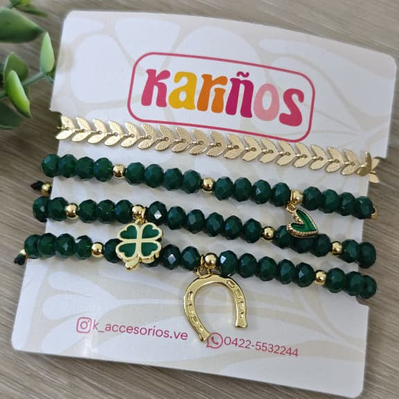 Trébol de la suerte - Set de pulseras - Verde