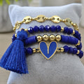 Corazón y borla - Set de pulseras - Azul rey