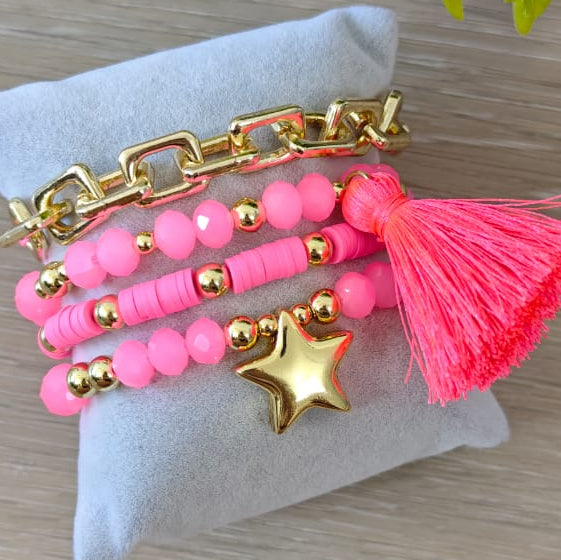Neón rosa - Set de pulseras - Rosa neón